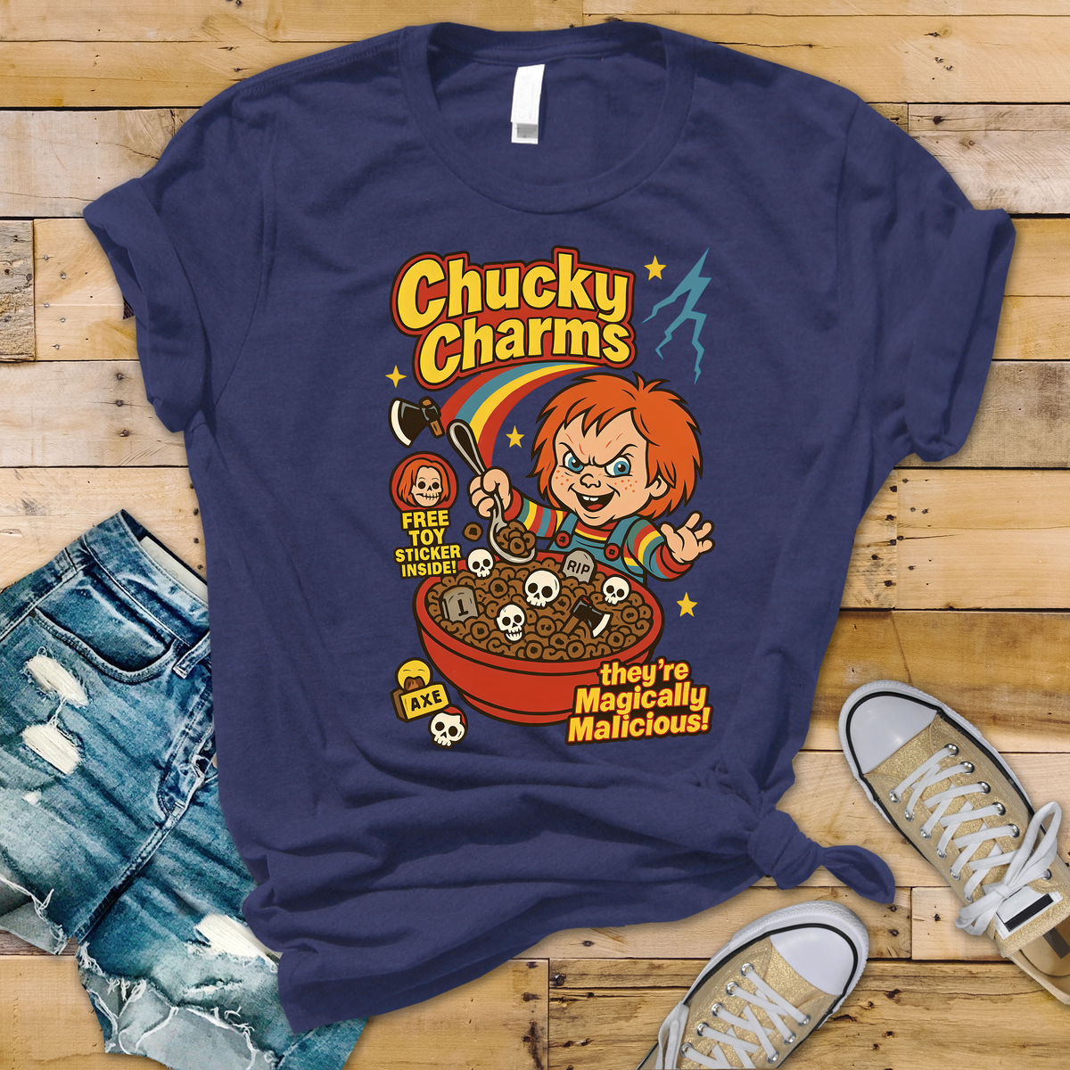 Chucky Charms T-Shirt - Horror Parody Design - Fast Tracked UK Shipping