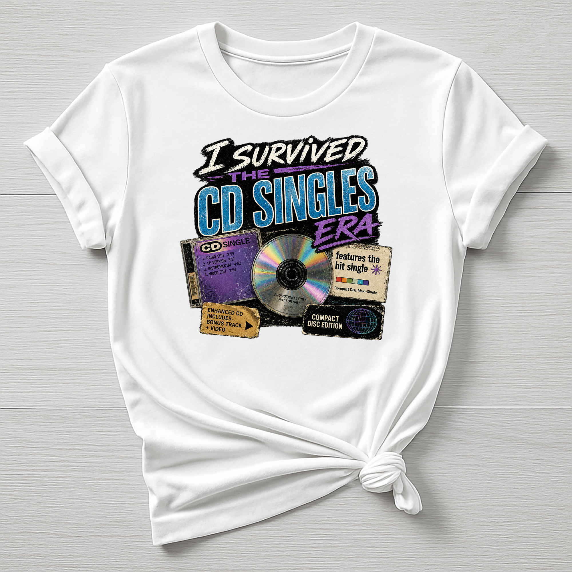 Music T-Shirt : I Survived the CD Single Era Design, Gildan Softstyle