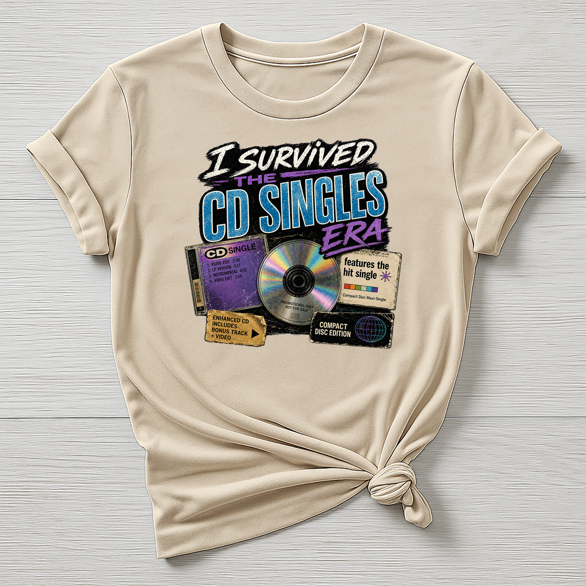 Music T-Shirt : I Survived the CD Single Era Design, Gildan Softstyle