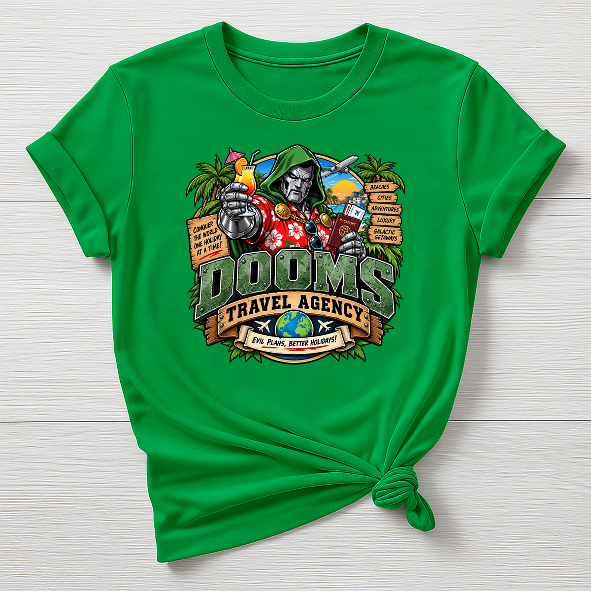 Doom's Travel Agency T-Shirt - Super Hero Parody Design - Gildan Softstyle
