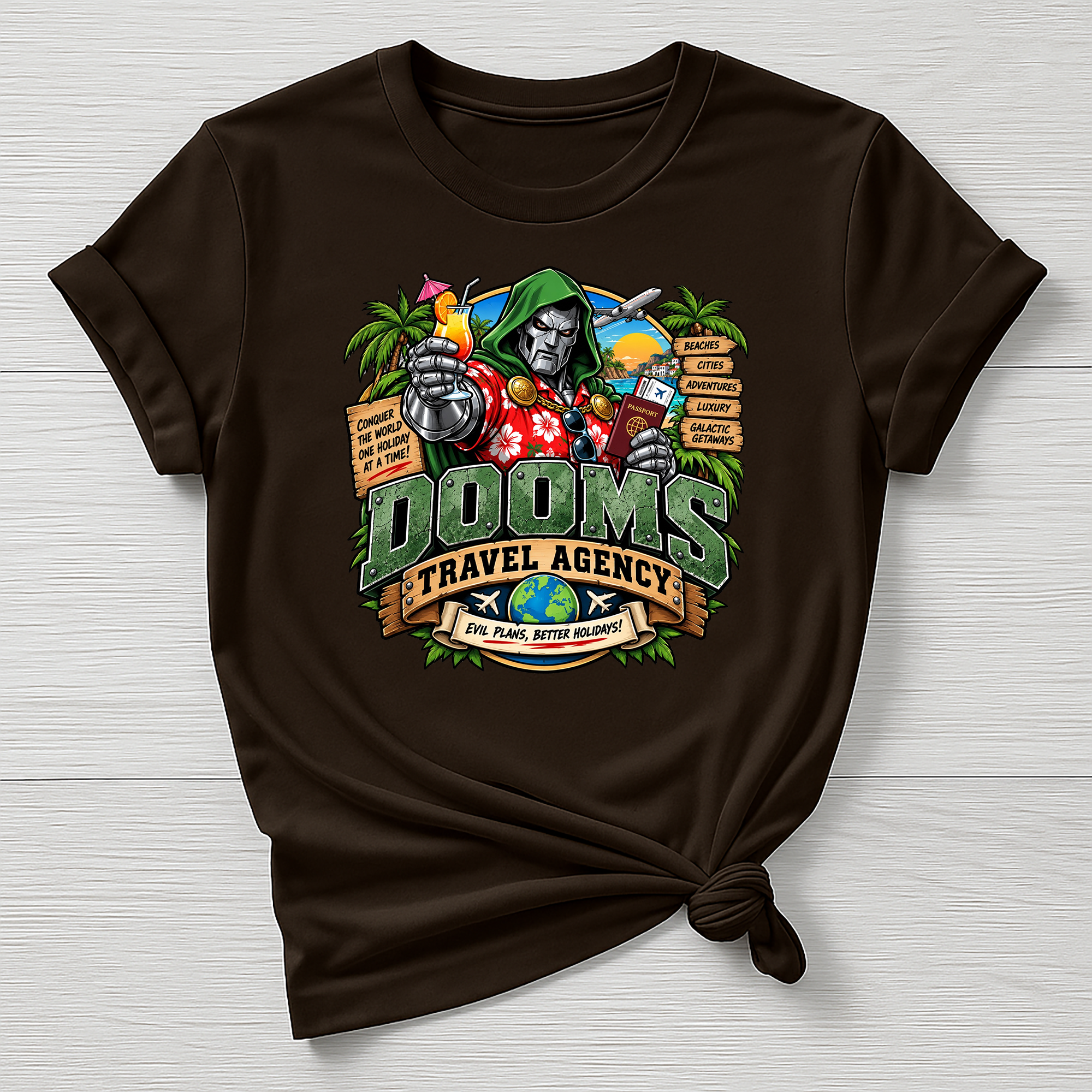 Doom's Travel Agency T-Shirt - Super Hero Parody Design - Gildan Softstyle