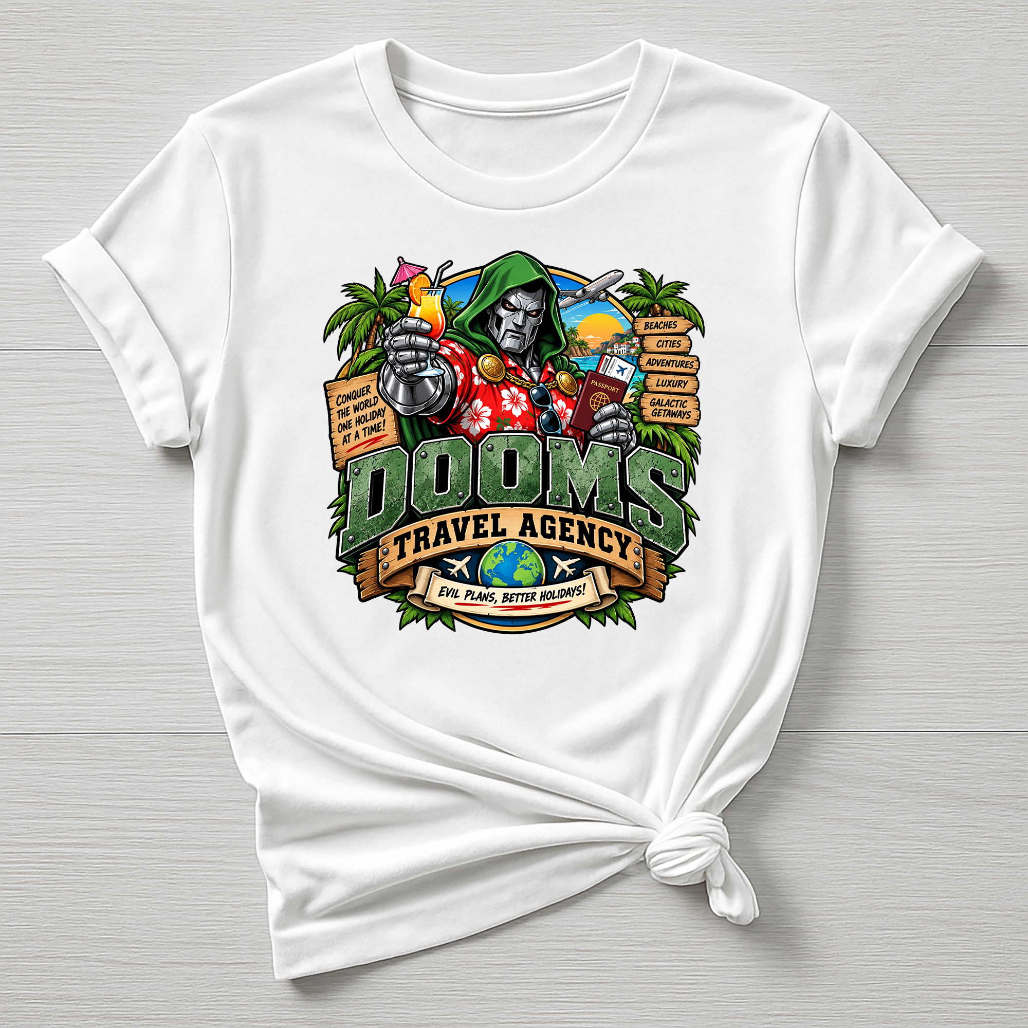 Doom's Travel Agency T-Shirt - Super Hero Parody Design - Gildan Softstyle