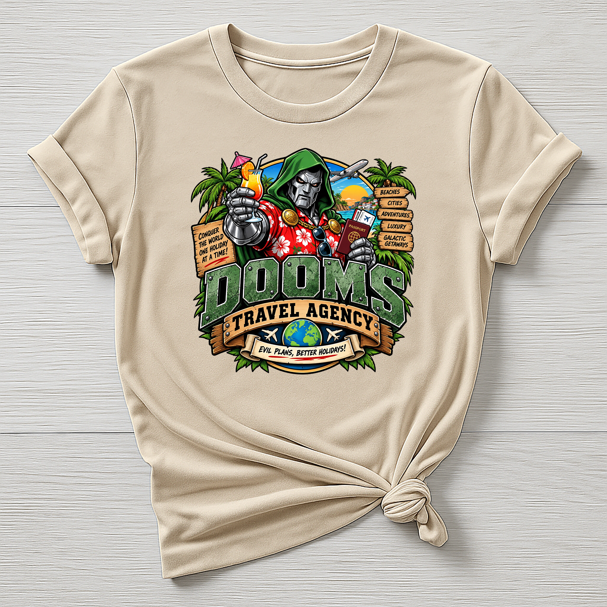 Doom's Travel Agency T-Shirt - Super Hero Parody Design - Gildan Softstyle