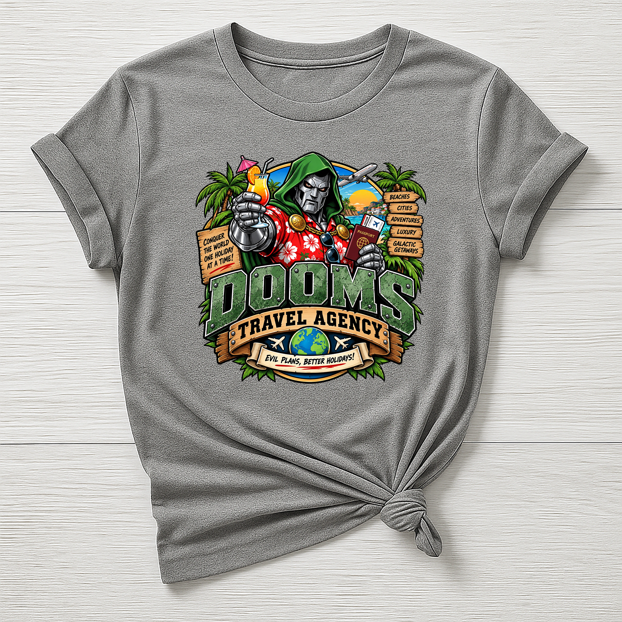 Doom's Travel Agency T-Shirt - Super Hero Parody Design - Gildan Softstyle