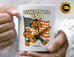 Music Parody Mug - Paws in the USA Design - Funny Graphic Coffee Cup with Tracked UK Postage