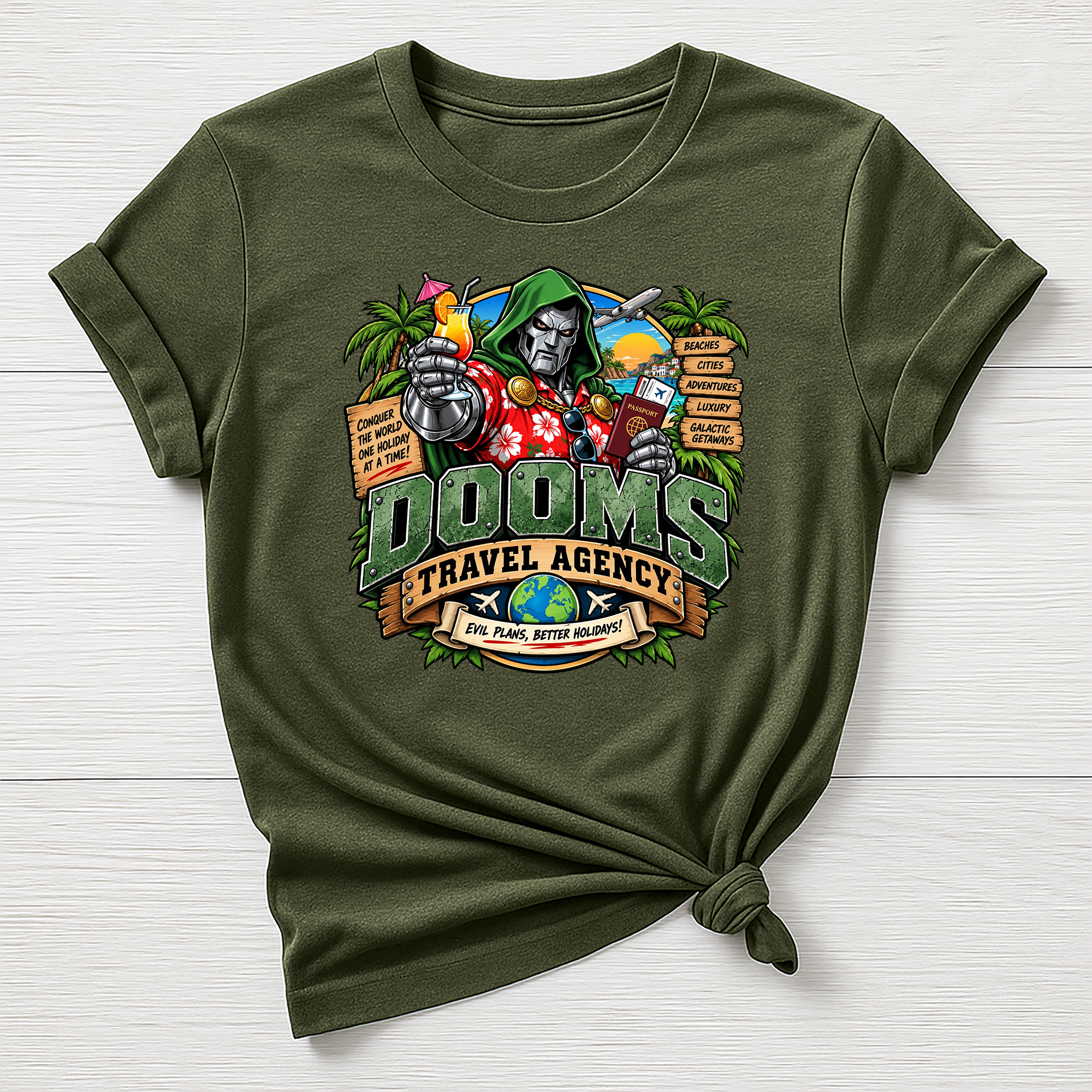 Doom's Travel Agency T-Shirt - Super Hero Parody Design - Gildan Softstyle