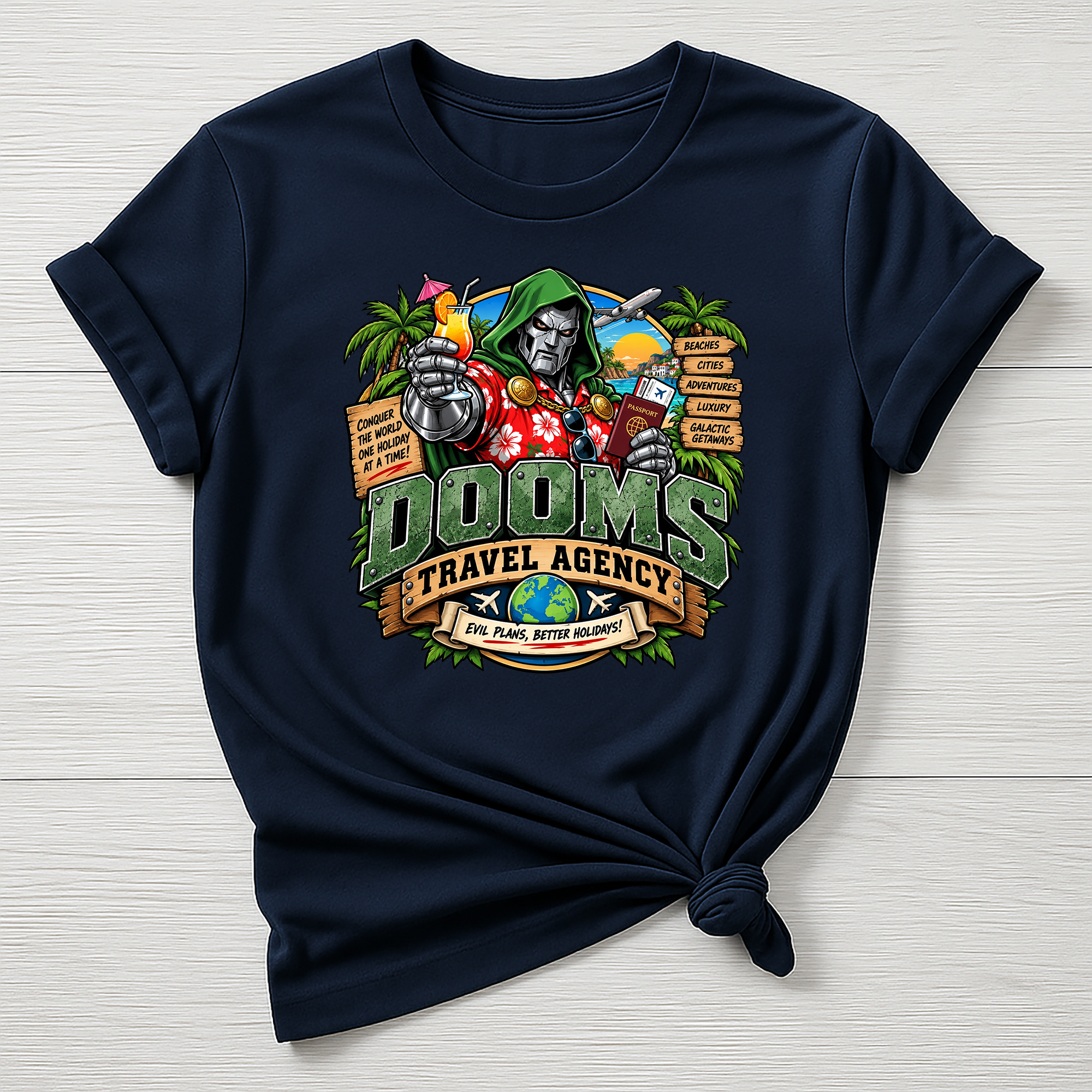 Doom's Travel Agency T-Shirt - Super Hero Parody Design - Gildan Softstyle