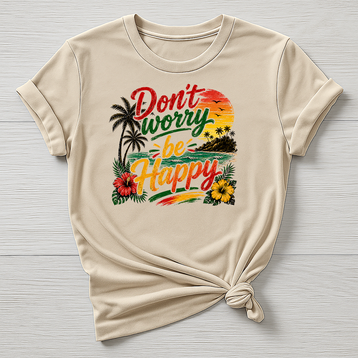 Music T-Shirt : Don't Worry Be Happy Design, Gildan Softstyle