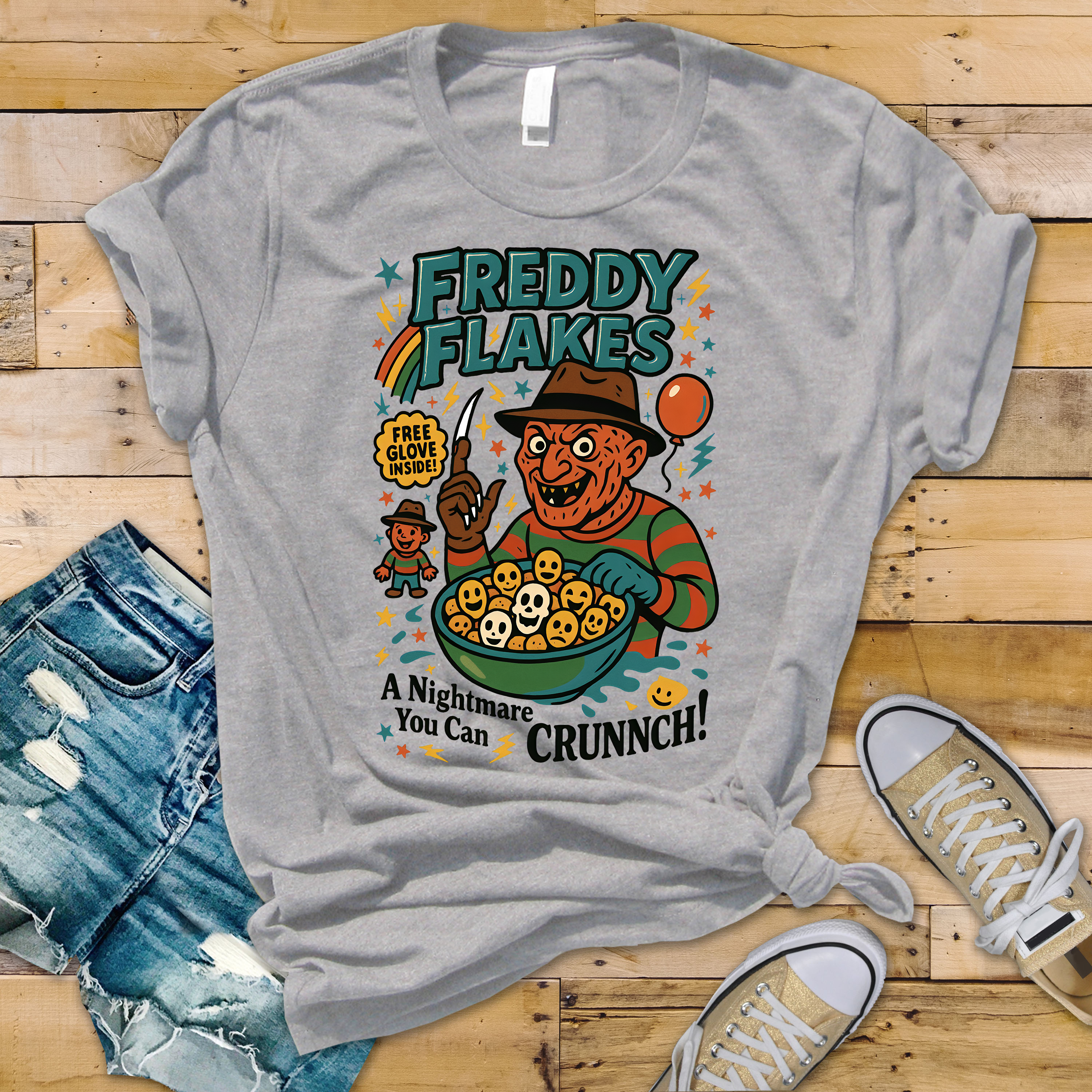 Freddie Flakes T-Shirt - Horror Parody Design - Fast Tracked UK Shipping