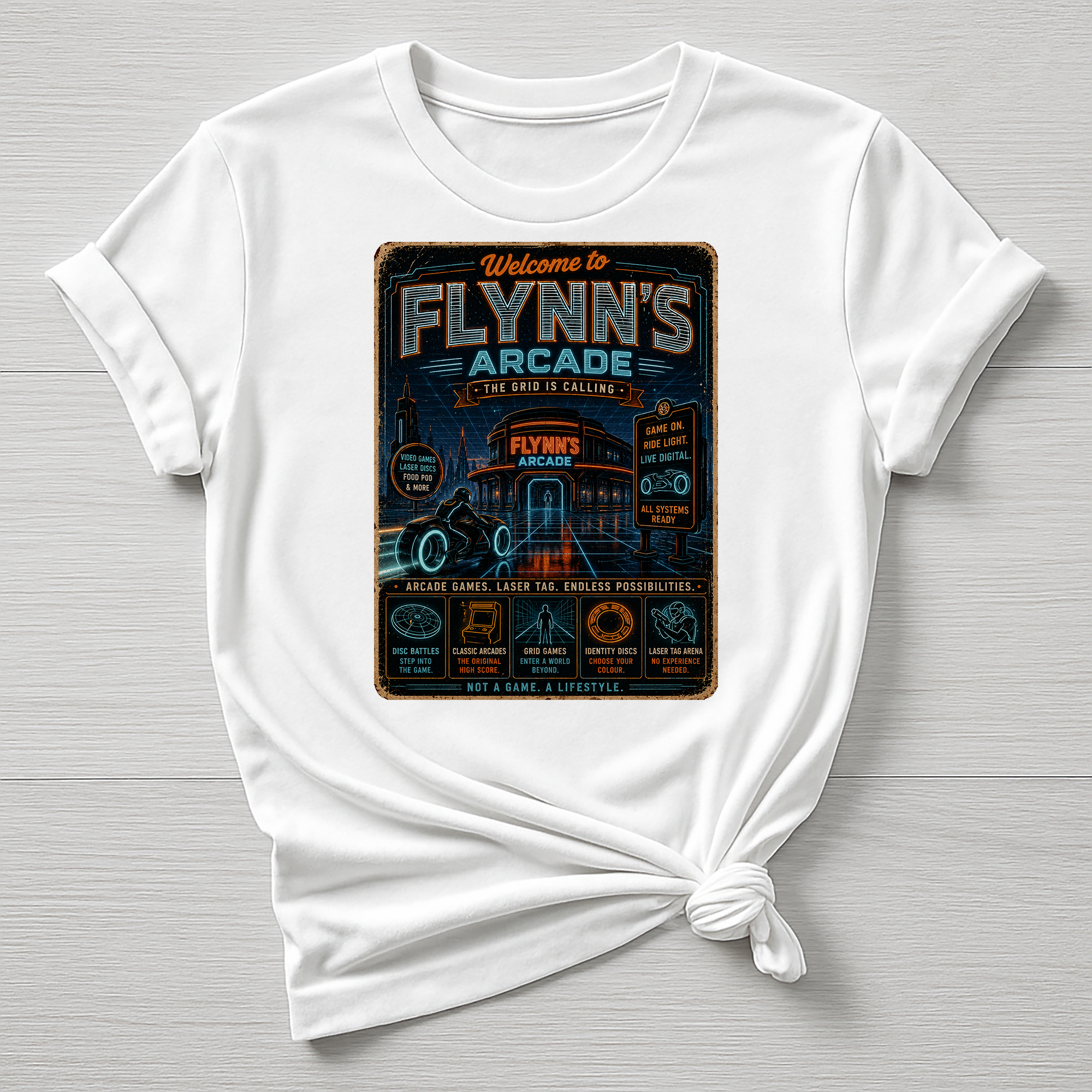 Welcome to Flynns Arcade T-Shirt - Parody Movie Design - Gildan Softstyle
