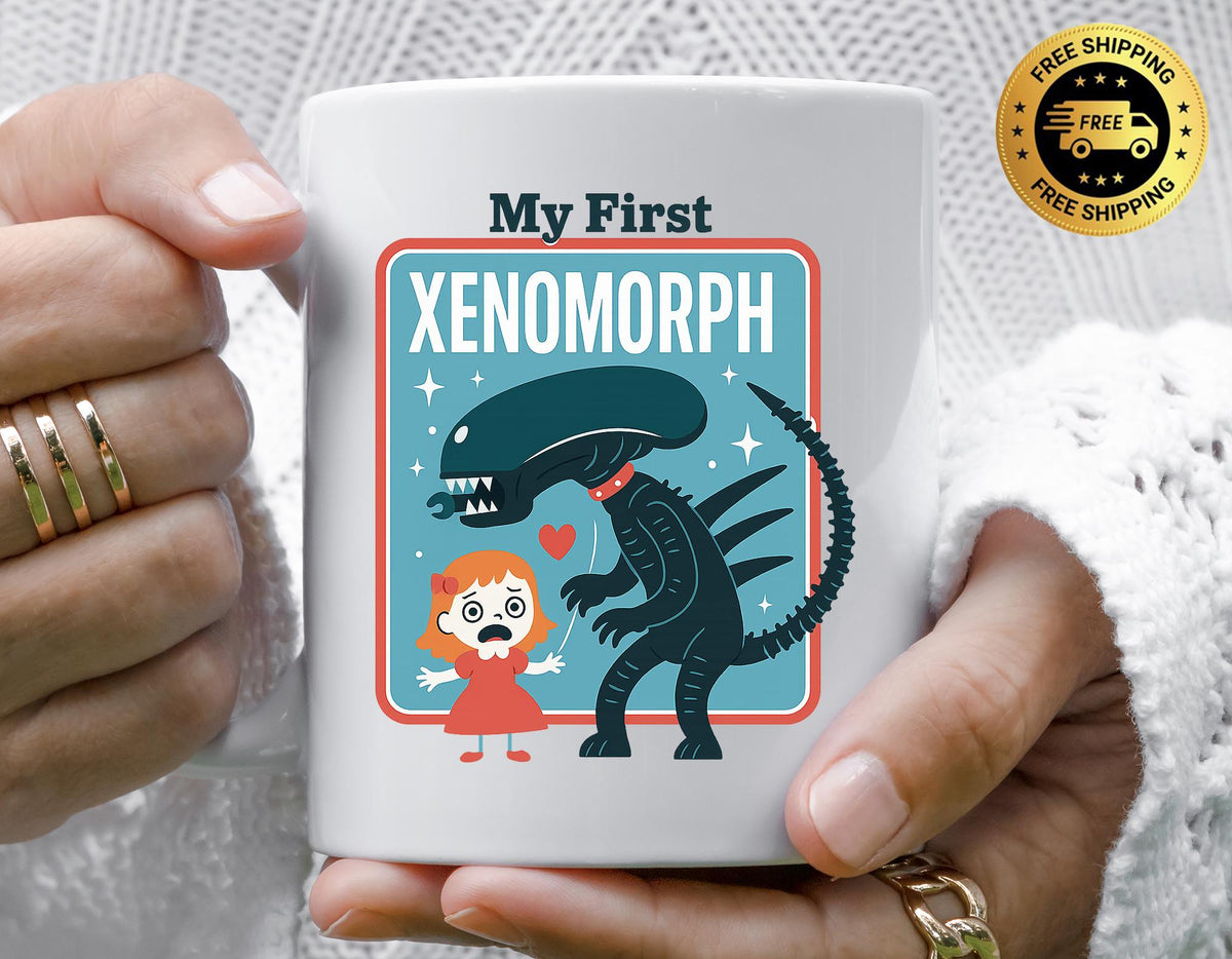 Movie Parody Mug - My First Xenomorph Design, Funny Graphic Coffee Cup with Free Tracked UK Postage