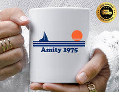Movie Parody Mug - Amity Island Sunset 1975 Design, Funny Graphic Coffee Cup with Free Tracked UK Postage