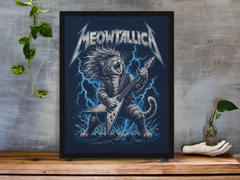 Meowtallica Framed Print Wall Art: Music Parody Design - 2 Sizes A4 or A4