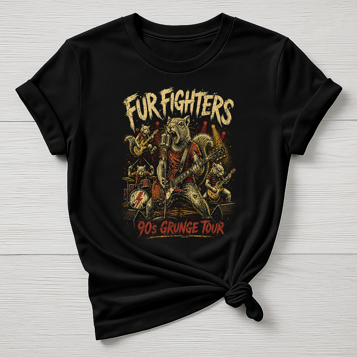 Animal Rock T-Shirt - Fur Fighters 90s Grunge Tour Design - Gildan Softstyle