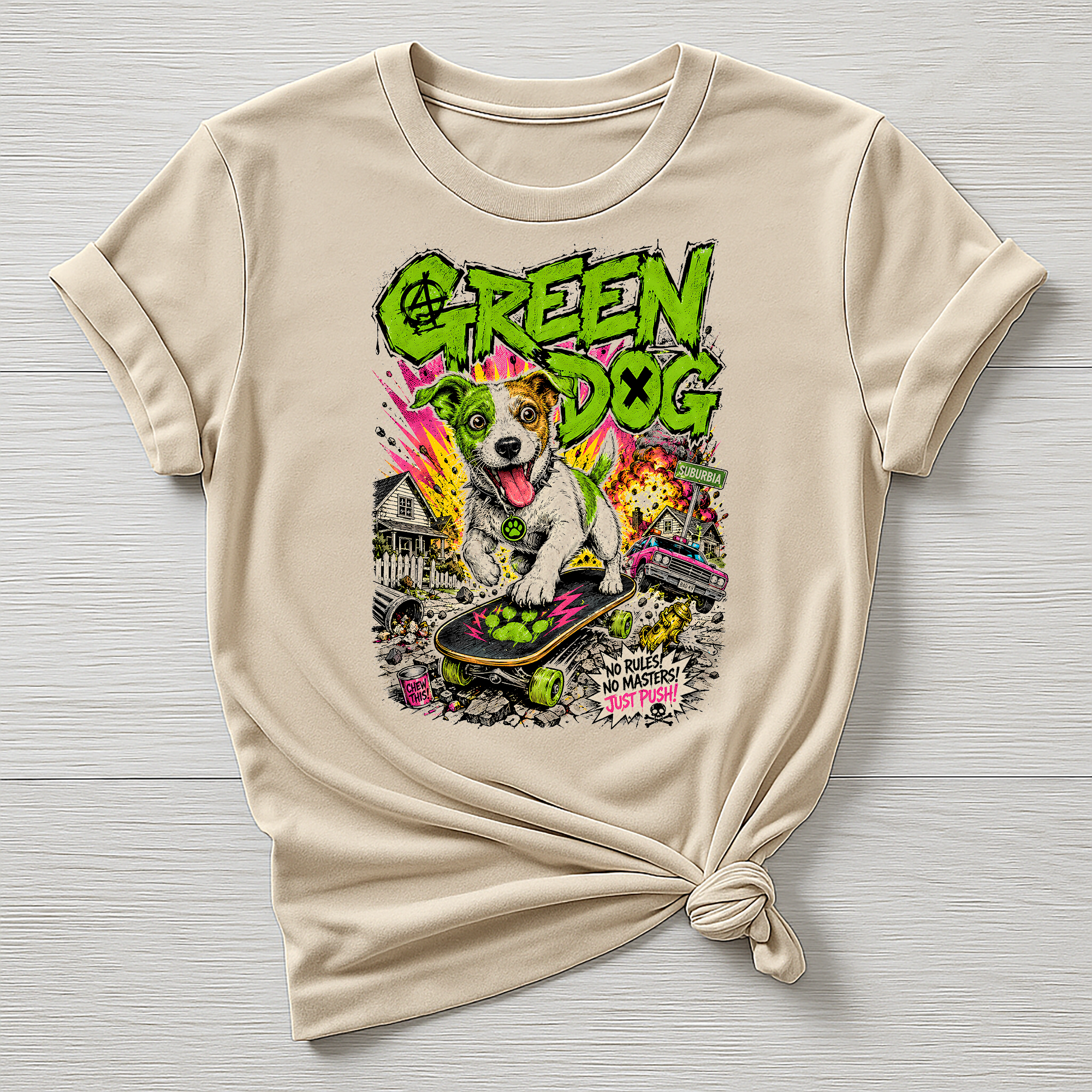 Animal Rock T-Shirt - Green Dog Design - Gildan Softstyle