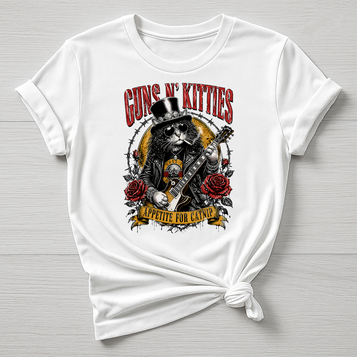 Animal Rock T-Shirt - Guns N' Kitties Design - Gildan Softstyle