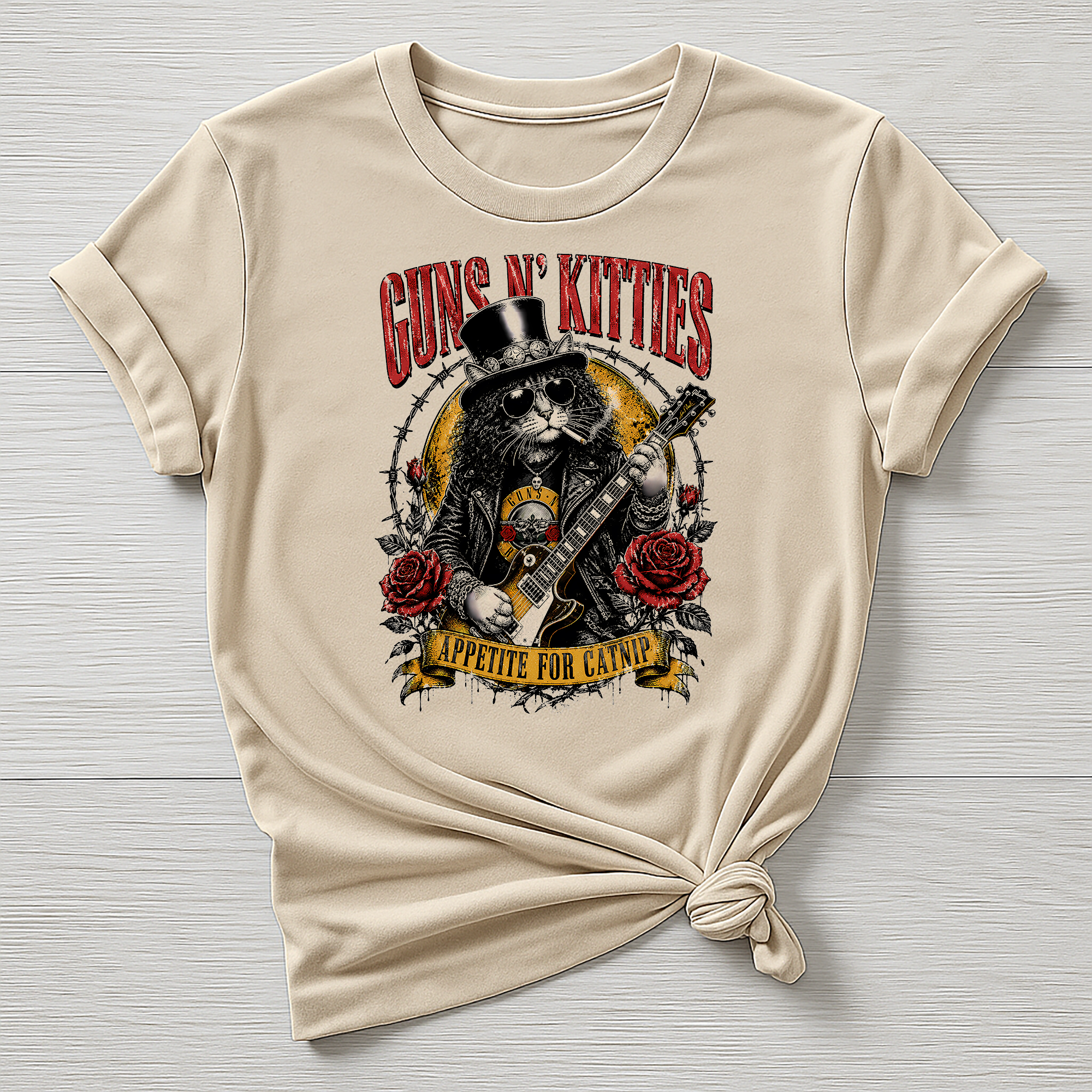 Animal Rock T-Shirt - Guns N' Kitties Design - Gildan Softstyle