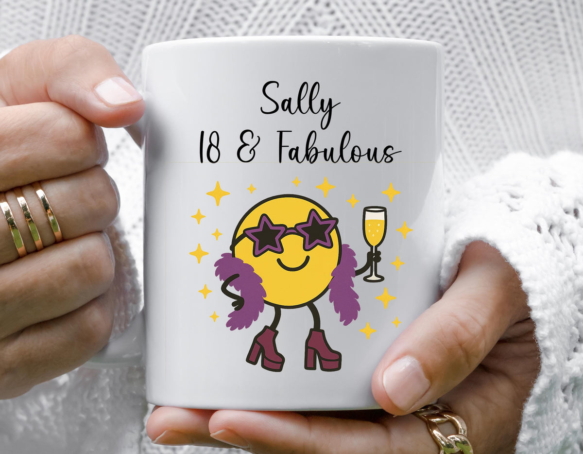 Personalised 18th Birthday Mug: Cartoon Design, Multiple Colours