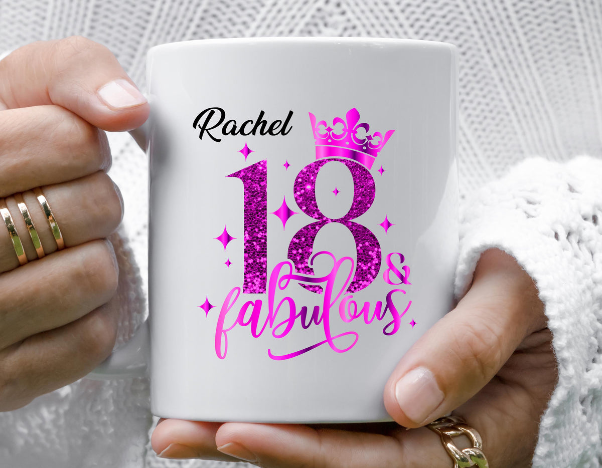 Personalised 18th Birthday Mug, Pink Crown Design