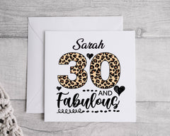 Personalised Ladies 30th Birthday Card, 30 & Fabulous Leopard Print - Personalised Card  Fast UK Post!