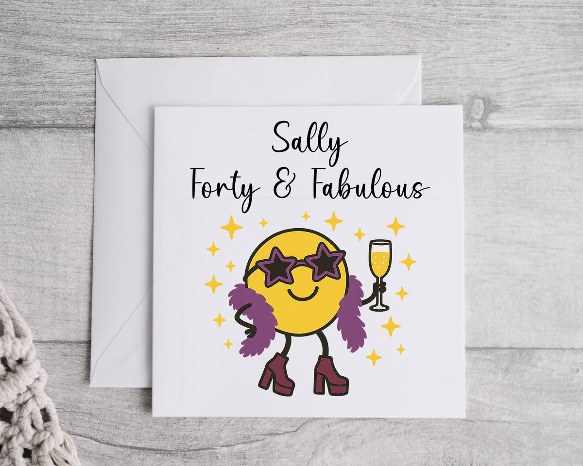 Personalised Ladies 40th Birthday Card, Cartoon 40 & Fabulous - Personalised Card  Fast UK Post!