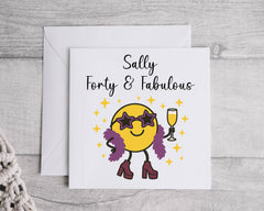 Personalised Ladies 40th Birthday Card, Cartoon 40 & Fabulous - Personalised Card  Fast UK Post!