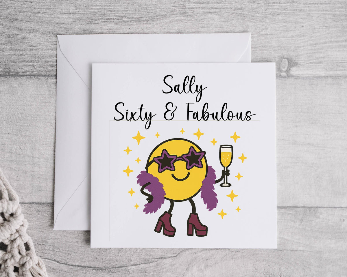 Personalised Ladies 60th Birthday Card, Cartoon 60 & Fabulous Print - Personalised Card  Fast UK Post!