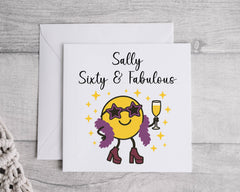 Personalised Ladies 60th Birthday Card, Cartoon 60 & Fabulous Print - Personalised Card  Fast UK Post!