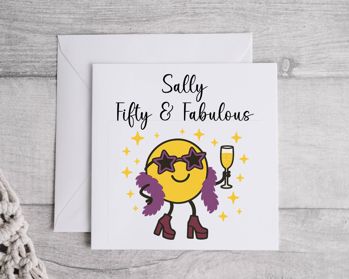 Personalised Ladies 50th Birthday Card, Cartoon 50 & Fabulous - Personalised Card  Fast UK Post!