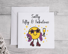 Personalised Ladies 50th Birthday Card, Cartoon 50 & Fabulous - Personalised Card  Fast UK Post!