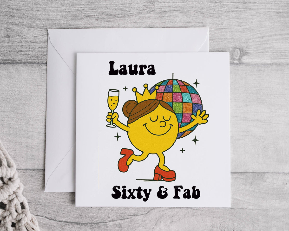 Personalised 60th Birthday Card: 60 & Fab Disco Print -Fast UK Shipping
