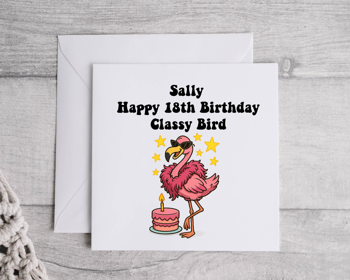Personalised 18th Birthday Card: Classy Bird Design, Fast UK Post