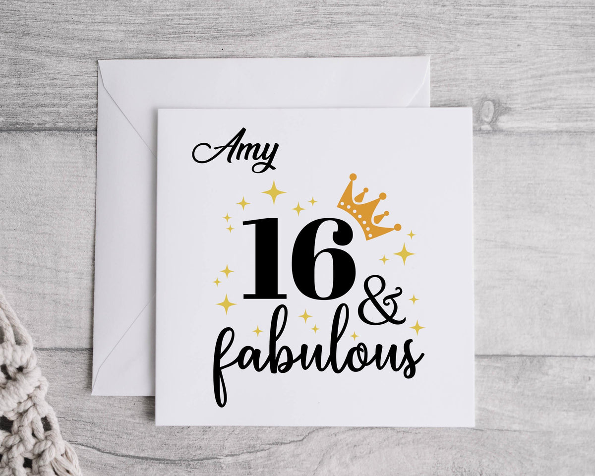 Personalised Ladies 16th Birthday Card, 16 & Fabulous - Personalised Card  Fast UK Post!