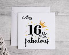 Personalised Ladies 16th Birthday Card, 16 & Fabulous - Personalised Card  Fast UK Post!