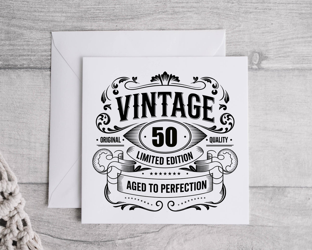 Personalized Vintage 50th Birthday Card: Handmade Celebration Greeting