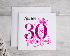 Personalised Ladies 30th Birthday Card, 30 & Fabulous - Personalised Card  Fast UK Post!