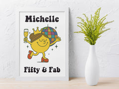 Personalised Ladies 50th Birthday Print in Frame - 50 & Fab Disco - Personalised Name Print - Fast and Free UK Tracked Post.