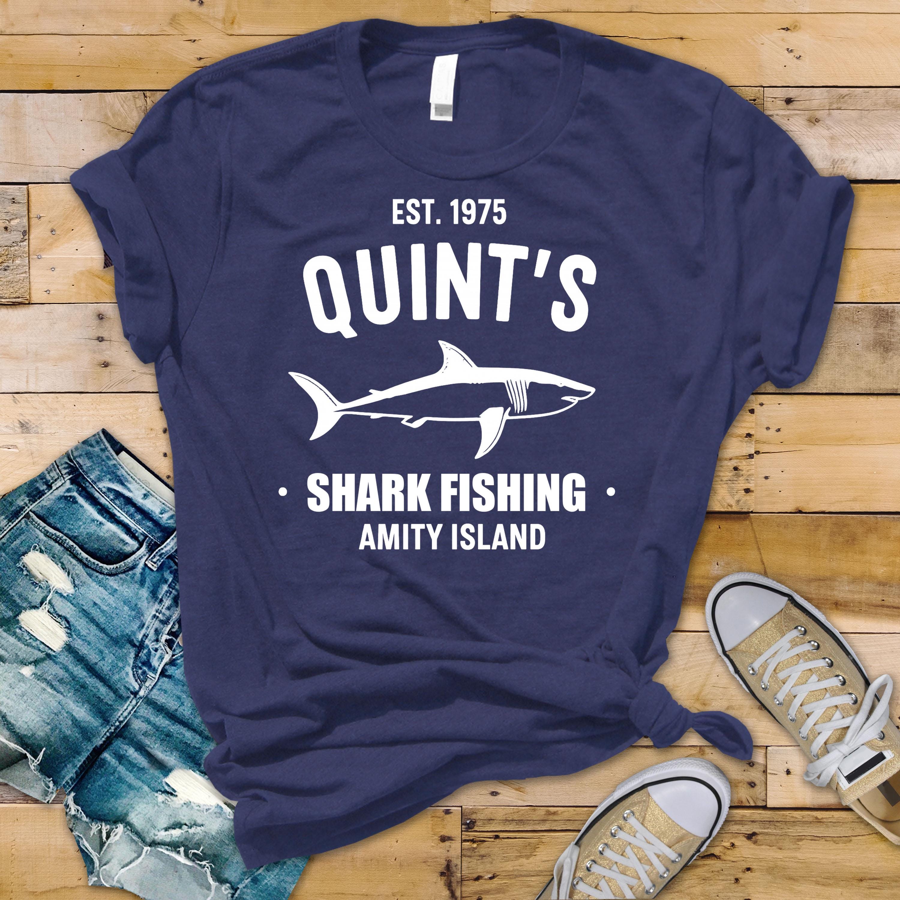 Movie Parody T-Shirt - Quints Shark Fishing 1975 Design on Softstyle Premium Tee - Funny Graphic Tee with Tracked UK Postage