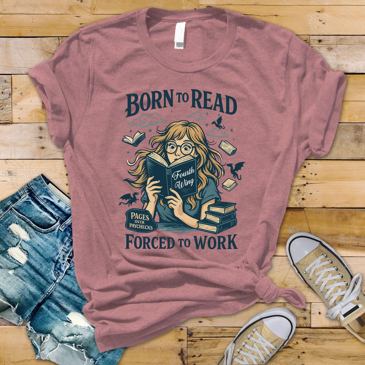 Book Lovers T-Shirt - Born to Read Pages Over Paychecks Design on Bella & Canvas Premium Tee - Funny Graphic Tee with Tracked UK Postage