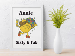 Personalised Ladies 60th Birthday Print in Frame - 60 & Fab Disco - Personalised Name Print - Fast and Free UK Tracked Post.