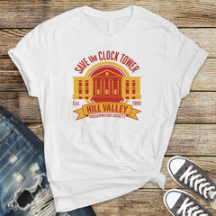 Movie Parody T-Shirt - Save The Clock Tower Design on Softstyle Premium Tee - Funny Graphic Tee with Tracked UK Postage