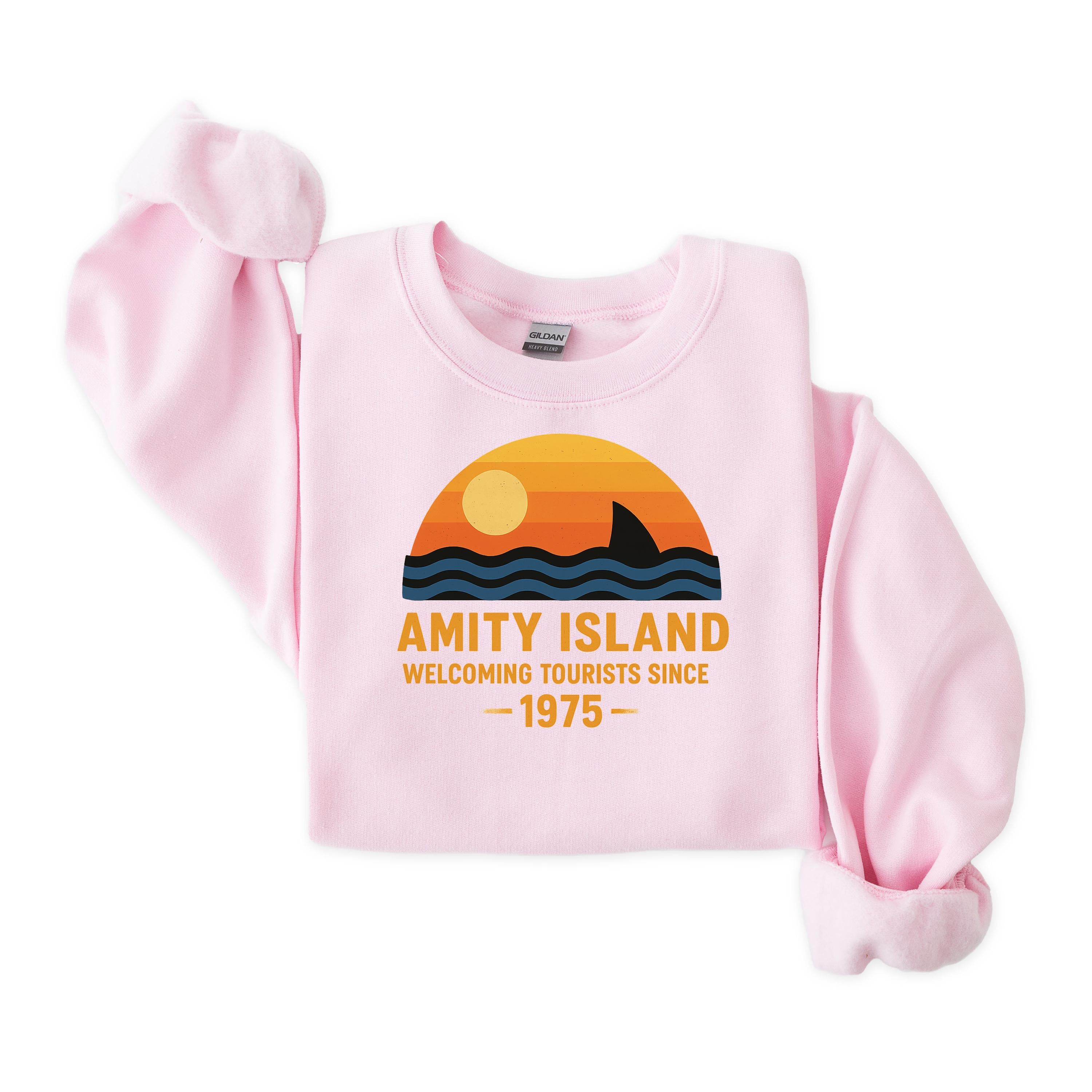 Movie Parody Sweatshirt: Amity Island 1975 Graphic, Gildan Heavyweight Blend -Fast Tracked UK Shipping