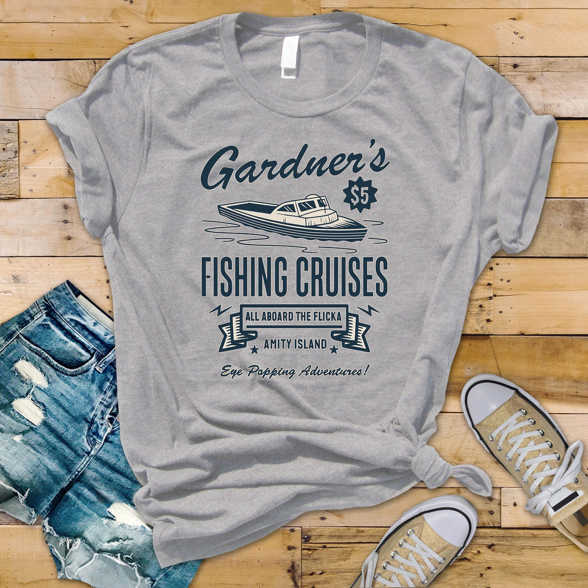 Movie Parody T-Shirt - Amity Island Fishing Cruises Design on Premium Tee - Free Tracked UK Postage