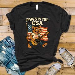 Music Parody T-Shirt - Paws In The USA Design on Premium Tee - Fast Tracked UK Postage