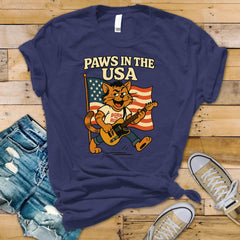Music Parody T-Shirt - Paws In The USA Design on Premium Tee - Fast Tracked UK Postage