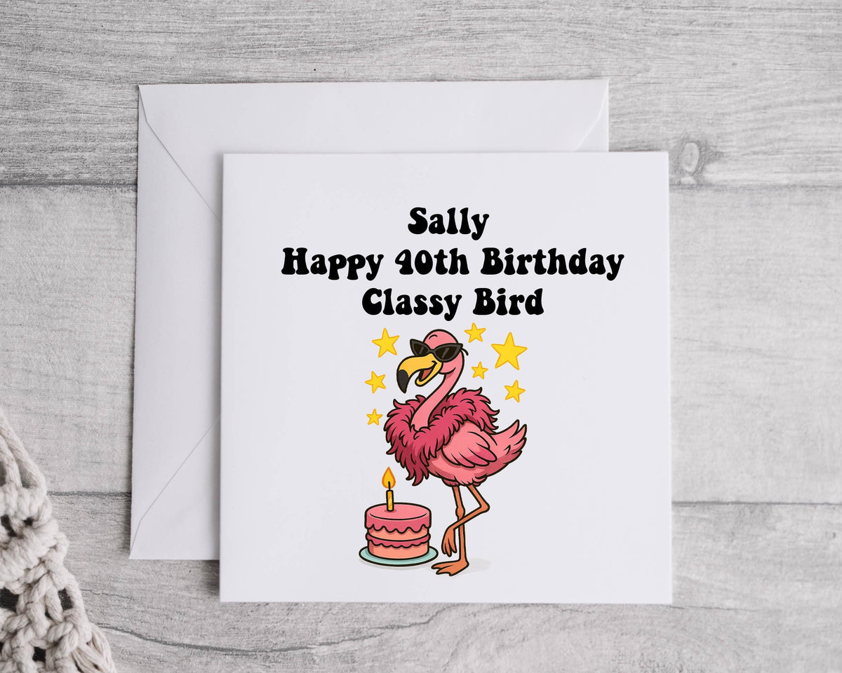 Personalised 40th Birthday Card: Classy Bird Design, Fast UK Post