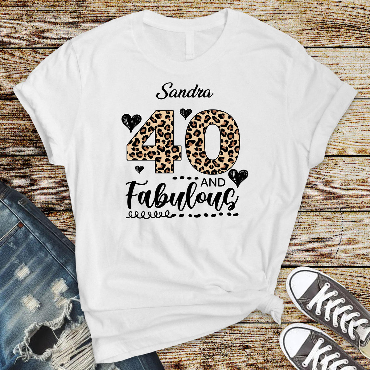 Personalised 40th Birthday T-Shirt: Leopard Print Softstyle Canvas Tee