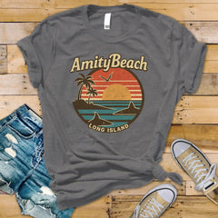 Movie Parody T-Shirt - Amity Beach Long Island Design on Softstyle Premium Tee - Funny Graphic Tee with Tracked UK Postage