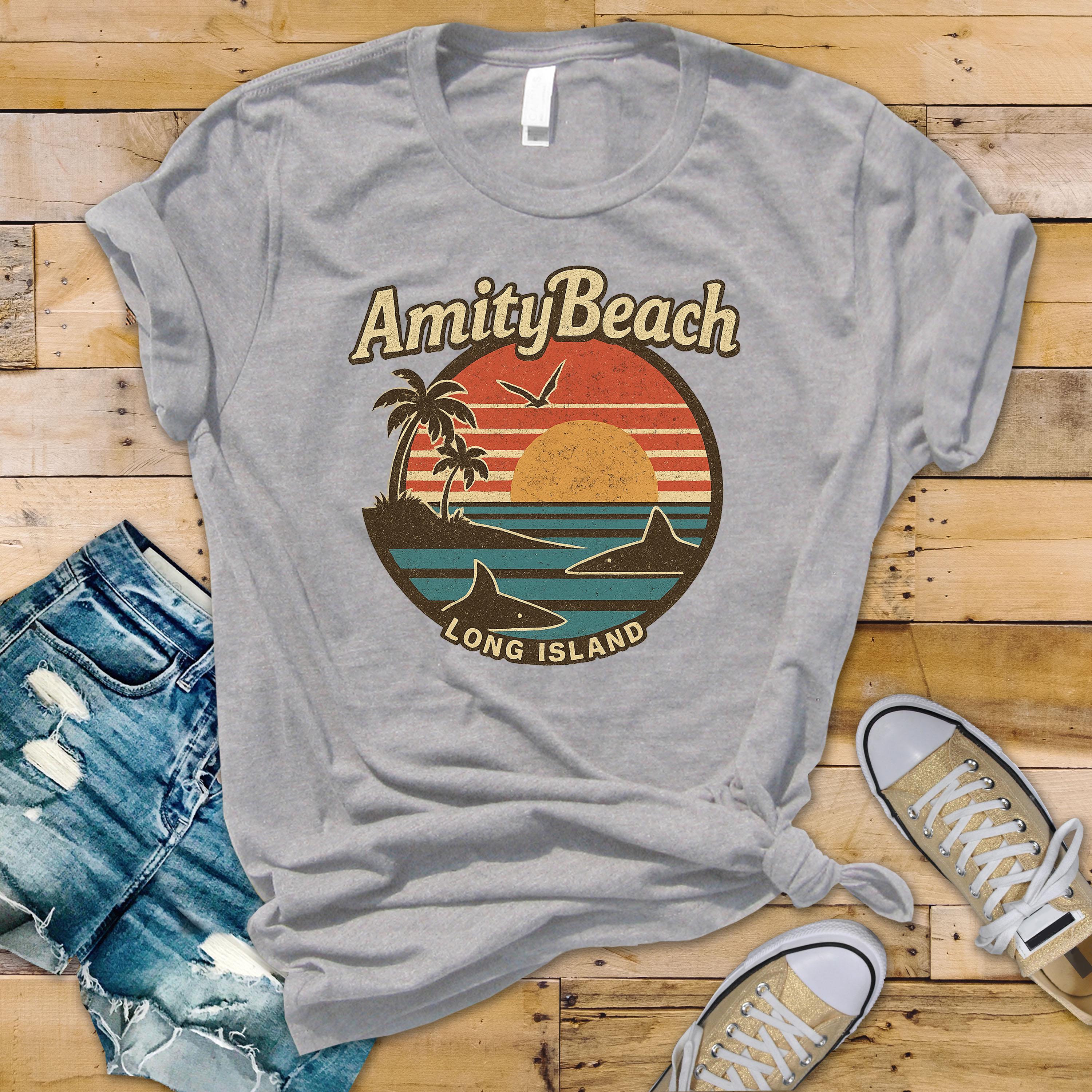 Movie Parody T-Shirt - Amity Beach Long Island Design on Softstyle Premium Tee - Funny Graphic Tee with Tracked UK Postage