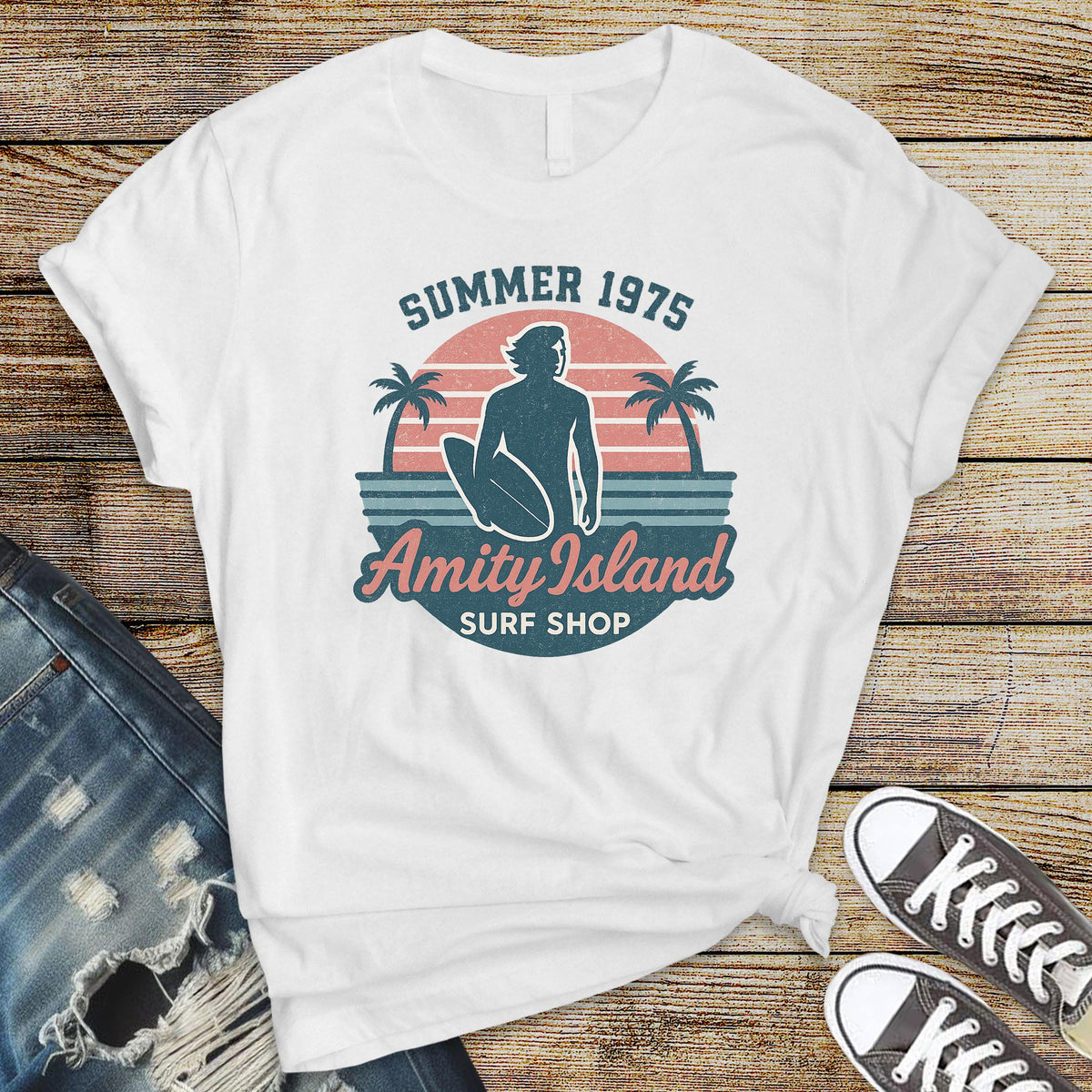 Amity Island Surf Shop Shirt: Movie Parody Graphic Tee - Fast Tracked UK Shipping